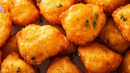 Crispy, delicious samosas, filled with potatoes and vegetables, are shown close-up against a white background.  A perfect Indian snack.
 