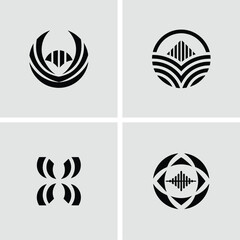 Collection of four unique black and white logo designs ideal for modern branding and icons