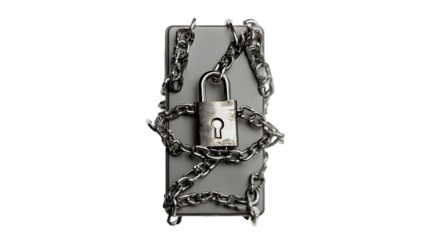 Phone Security: A PNG Locked Smartphone with Chains - Image on transparent background