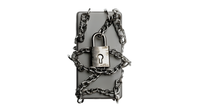 Phone Security: A PNG Locked Smartphone with Chains - Image on transparent background