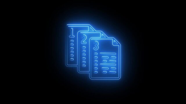 Glowing Neon Coding Documentation Icon, Programming Guide, Software Manual, HD Video Motion Graphic Animation on Black Background