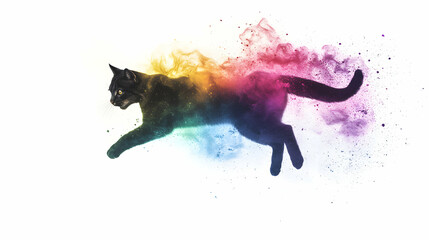 Colorful feline energy: A striking cat silhouette with vibrant powder explosion