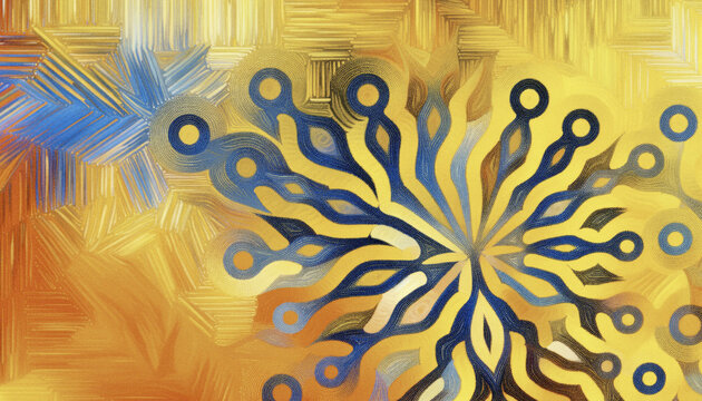 A wallpaper in warm yellow and orange tones with an abstract design resembling a floral form.