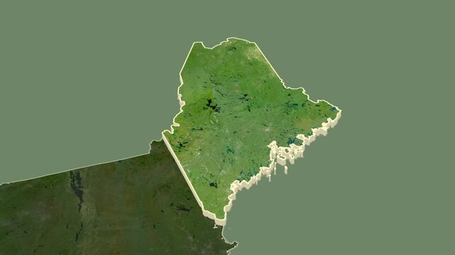 Maine, United States, extruded. Satellite map