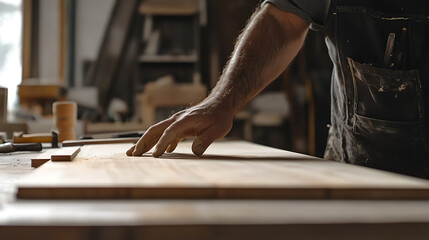 Obraz premium Carpenter Working on a Wooden Plank