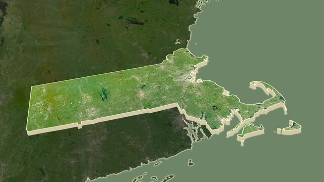 Massachusetts, United States, extruded. Satellite map