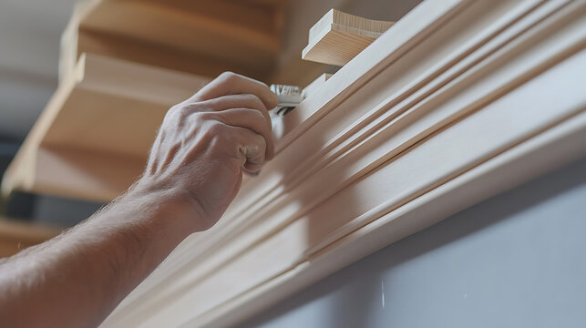 Carpenter Installing Crown Molding