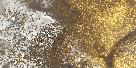 Abstract background of swirling gold and silver particles. Perfect for luxury, elegance, and celebration themes.