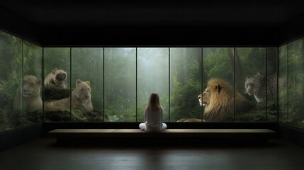 Peaceful contemplation amidst a misty forest scene.