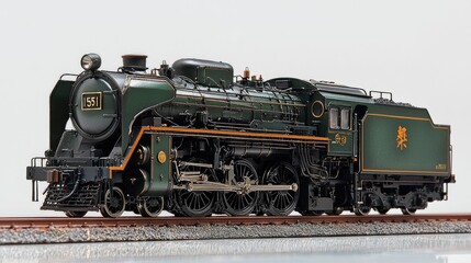 Vintage steam locomotive model on display, showcasing intricate detailing and craftsmanship