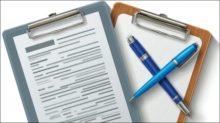 Naklejka premium Clipboard with Document and Pens Office Supplies for Business Administration and Writing Tas