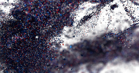 High resolution digital art of red blue particles exploding