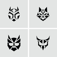 Four minimalist abstract logo designs suitable for branding icons on a light background