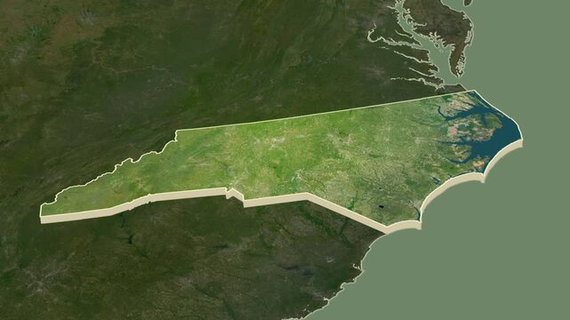 North Carolina, United States, extruded. Satellite map