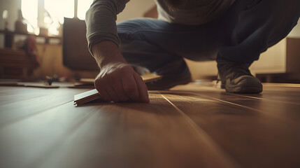 Obraz premium Person Installing Wooden Flooring