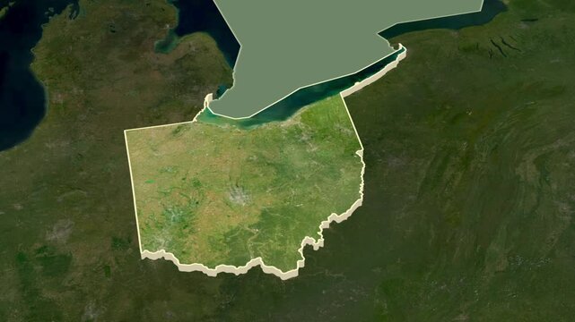 Ohio, United States, extruded. Satellite map