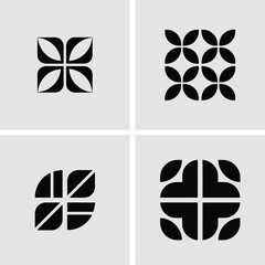Four minimalistic abstract geometric logo designs suitable for various branding applications