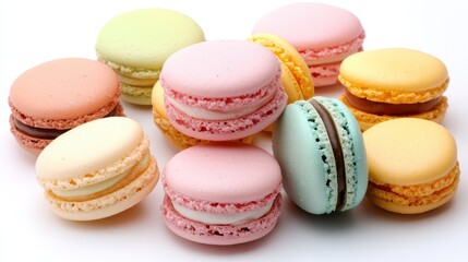Fototapeta premium Colorful macaron assortment on white backdrop