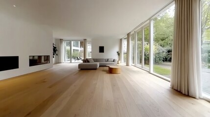 Fototapeta premium Spacious modern living room with wide windows.