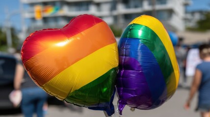 Colorful Pride Celebration with Rainbow Balloons a Symbol of Love and Equality in the Street Vibe