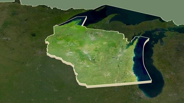 Wisconsin, United States, extruded. Satellite map