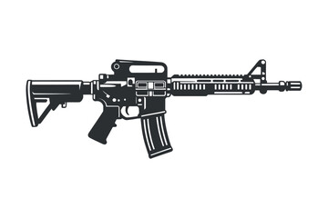 Black and White Vector Illustration of an AR 15 Style Assault Rifle