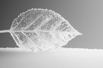 Frozen leaf on snow