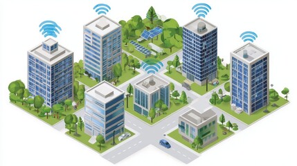 Urban wireless network infrastructure schematic illustration.