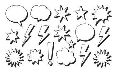 Collection of Comic Book Style Speech Bubbles Stars and Lightning Bolts Graphic Elements