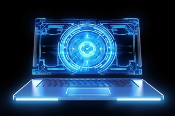 Isolated in white background, center aligned, laptop Computer animated hi tech, mechanical technology background