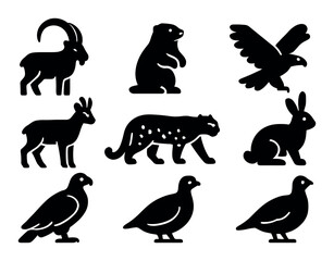 Fototapeta premium Animal silhouette icons set, featuring wildlife, creatures, clean design, ideal for web ui