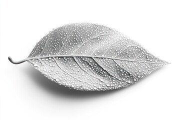 Single leaf, water droplets, monochrome