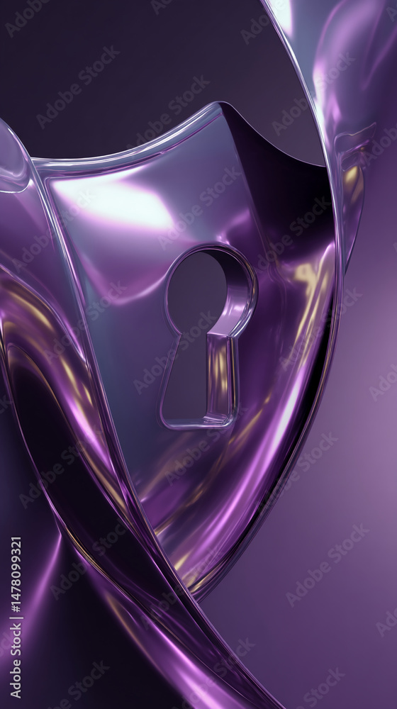 Poster abstract image of purple metallic shapes with keyhole, creating a modern and sleek design suitable f