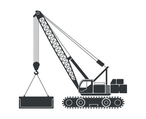 Crawler Crane Lifting a Concrete Precast Element on a Construction Site