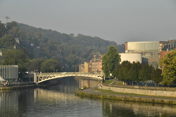 Le pont enjambant la Sambre à son affluent avec la Meuse à la pointe du Grognon à Namur 