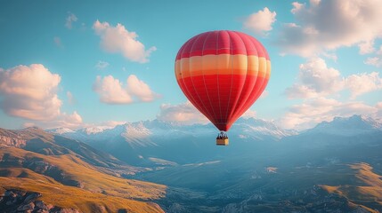 Obraz premium Stunning hot air balloon ride over mountain valley.