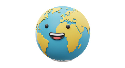 Happy Earth Day Smiling 3D globe with continents simple design joyful expression white background