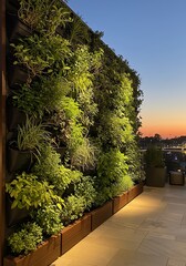 Living Wall with Plants at Sunset