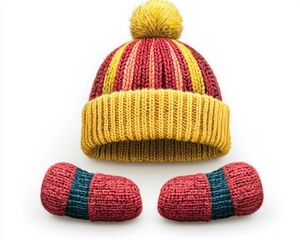 Knitted winter hat and mittens