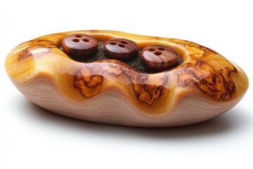 Ornamental olive wood button holder.  Smooth, sculpted, natural form