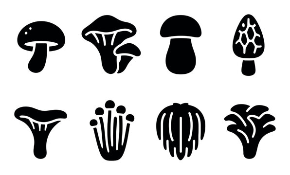 set of mushroom icon fungi silhouette symbols