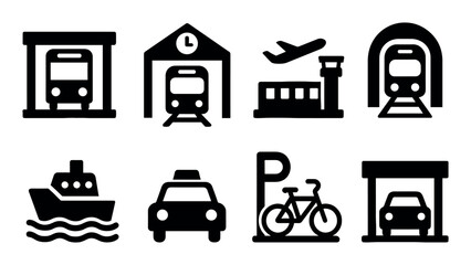 Transportation icons set of various modes