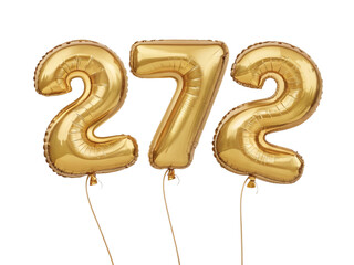 Golden Foil Balloon Numbers 272 PNG Isolated on Transparent Background for Celebration and Party Design.