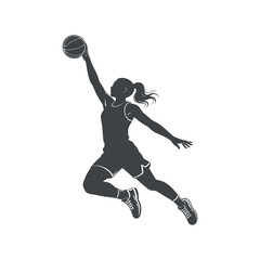Dynamic Silhouette of a Female Basketball Player Making a Powerful Jump Shot