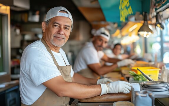 Dedicated Restaurant Staff Working in a Busy Kitchen