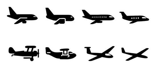Obraz premium Set of various airplane silhouettes representing different types