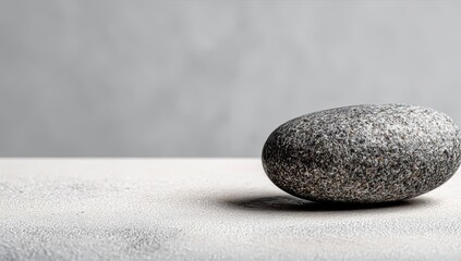 Single Grey Stone on White Textured Surface