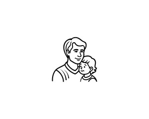 Minimalist AI Line Drawing of Dad and Kid Inside Heart – Happy Father’s Day, Family Bonding, and Love Concept Design.