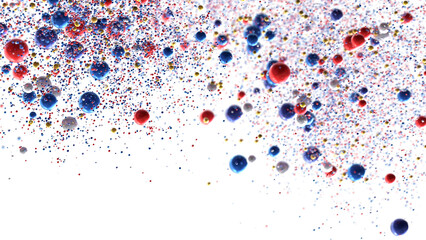 Abstract Colorful Bubbles Background: Red, Blue, Gold, White Spheres Floating, Festive Design, 3D Render