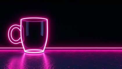 Futuristic nightlife vibe with glowing neon cup silhouette on reflective floor